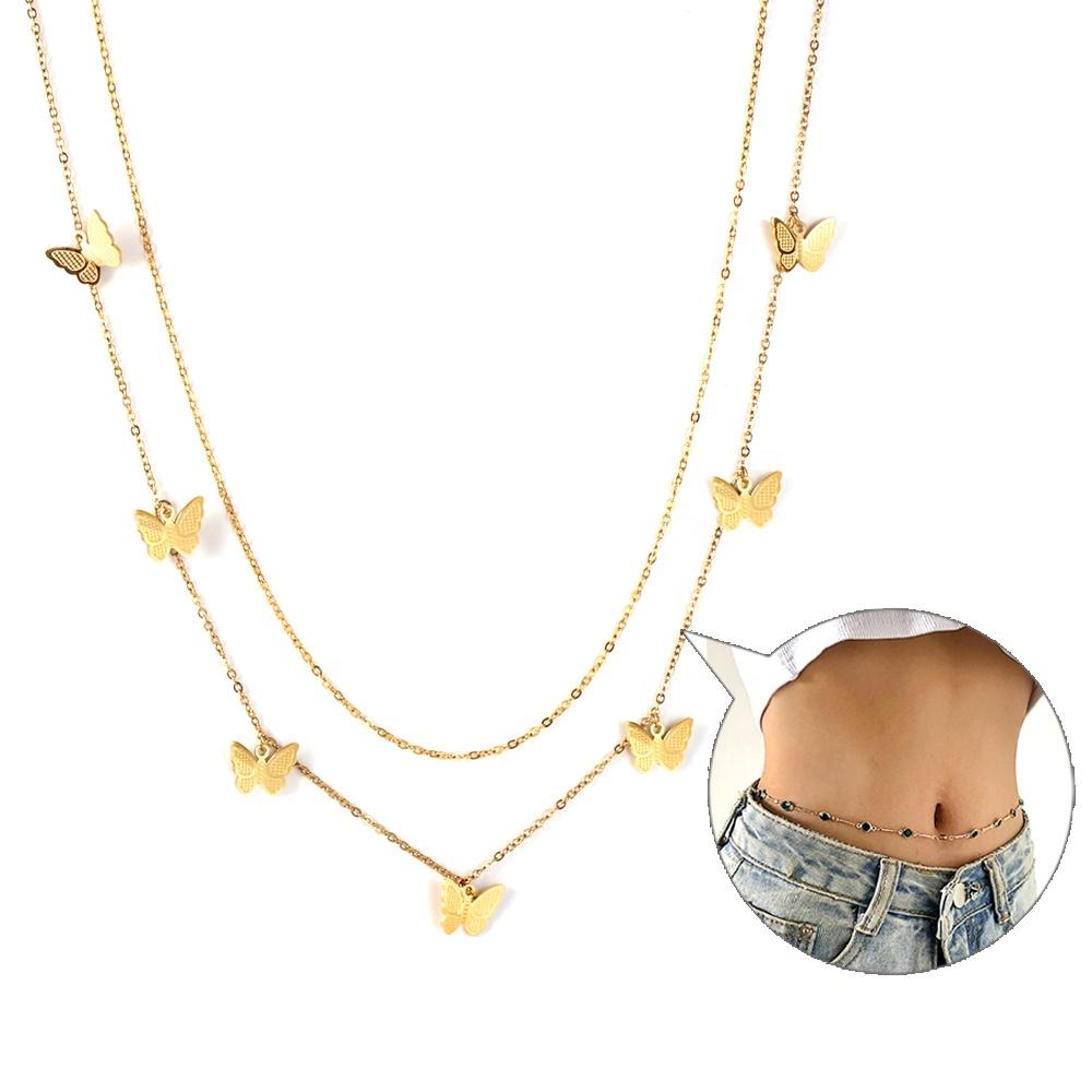New Arrive Belly Chain Jewelry Custom Pvd 18k Gold Plated Stainless Steel Butterfly Charm Sexy Body Chains Women