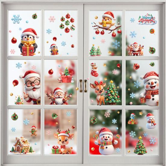 Yousheng 9 Sheets/Set Christmas Window Cling Removable Waterproof PVC Winter Merry Christmas Static Glass Sticker Holiday Party Decoration Decal