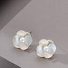 Korean version of gentle temperament fairy wind dripping oil enamel glaze inlaid pearl three-dimensional stud earrings light luxury high-end earrings