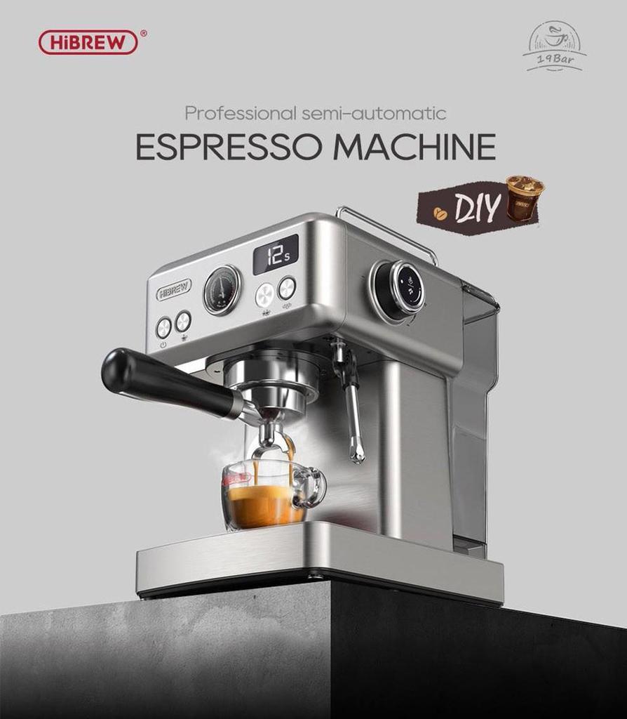 HiBREW 19Bar Semi Automatic Espresso Coffee Machine Temperature Adjustable 58mm Portafilter Cold/Hot Coffee Maker Metal CaseH10A