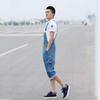 Men's Denim Overalls Large Size Strap Straight Pants Light Blue Shorts