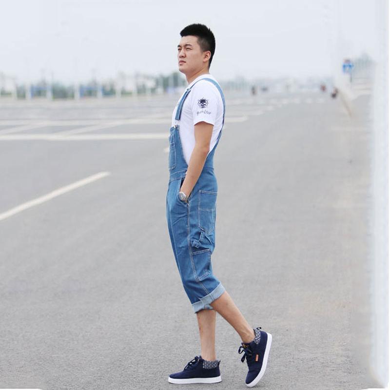 Men's Denim Overalls Large Size Strap Straight Pants Light Blue Shorts
