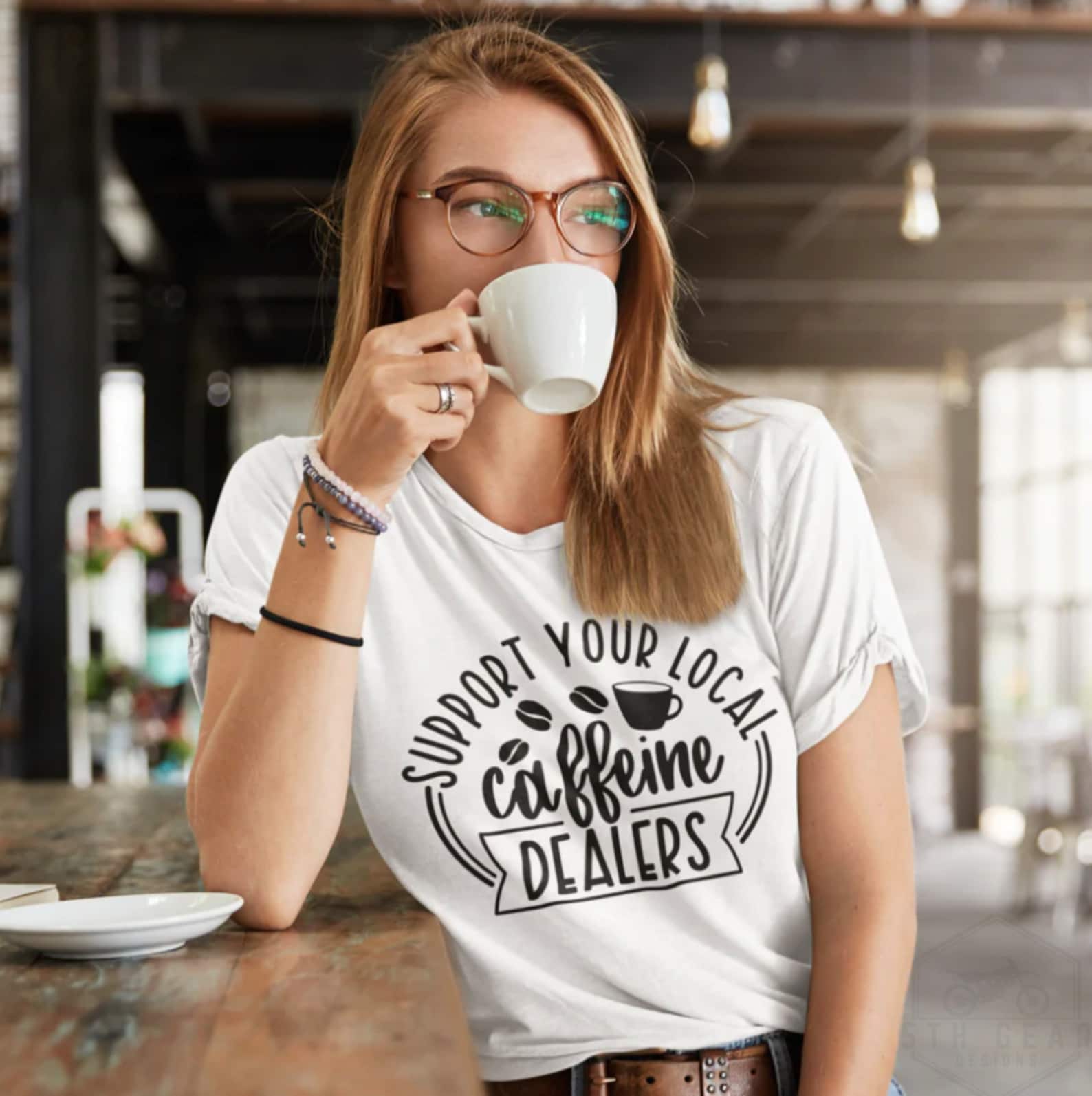 Support Your Local Caffeine Dealer Unisex Graphic T-Shirt, Short Sleeve, Coffee, Shop Small S