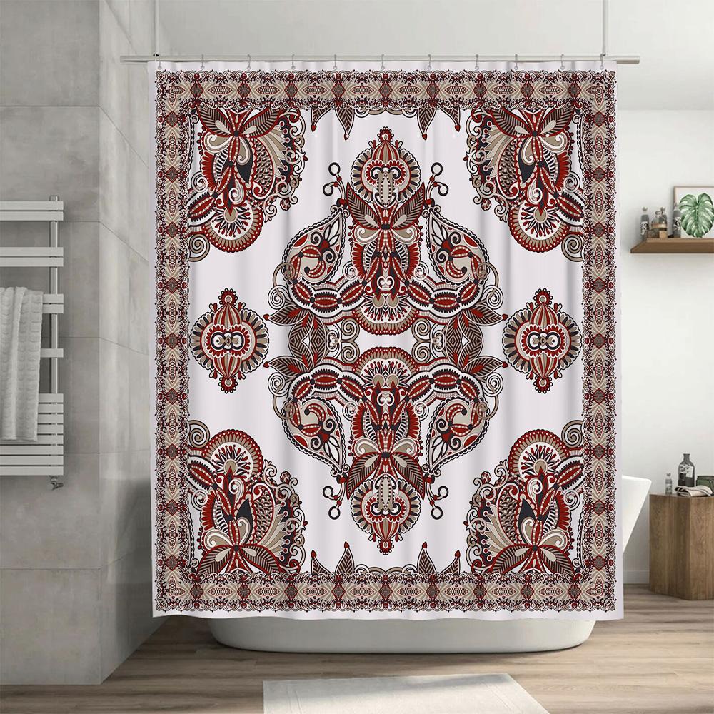 Vintage Boho Shower Curtain With Floral Print Decorative Bathtub Cover 3D Printing Waterproof Fabric Multiple Sizes Available