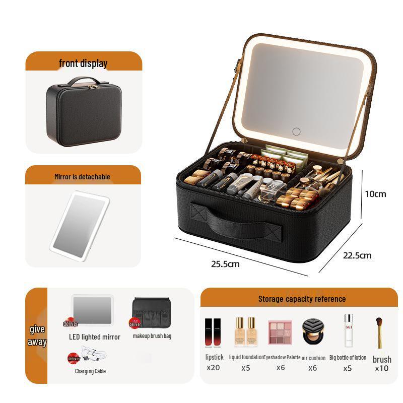 High-Quality LED Light Makeup Bag with Detachable Large-Capacity Cosmetic Storage