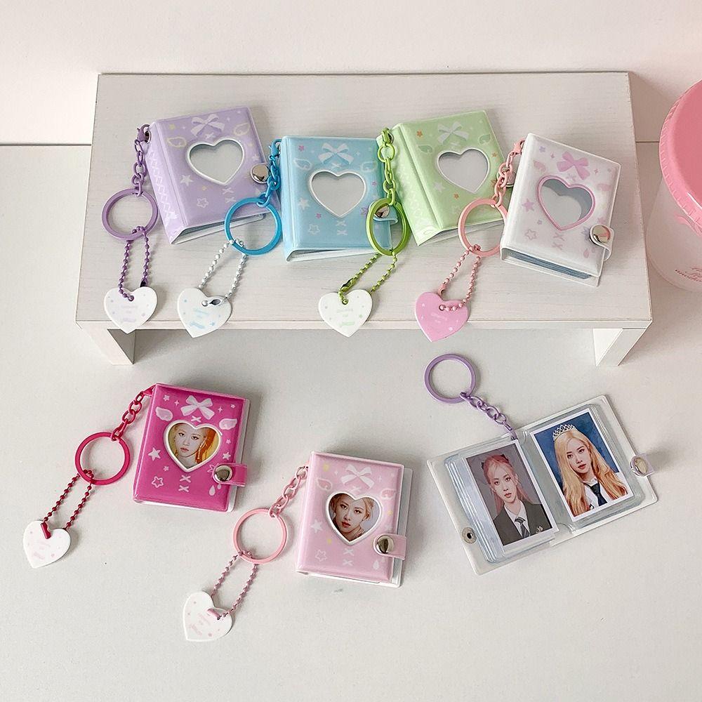 Love Heart Hollow Mini Photocards Holder Butterfly Bow Picture Storage Keyring  Women Girls