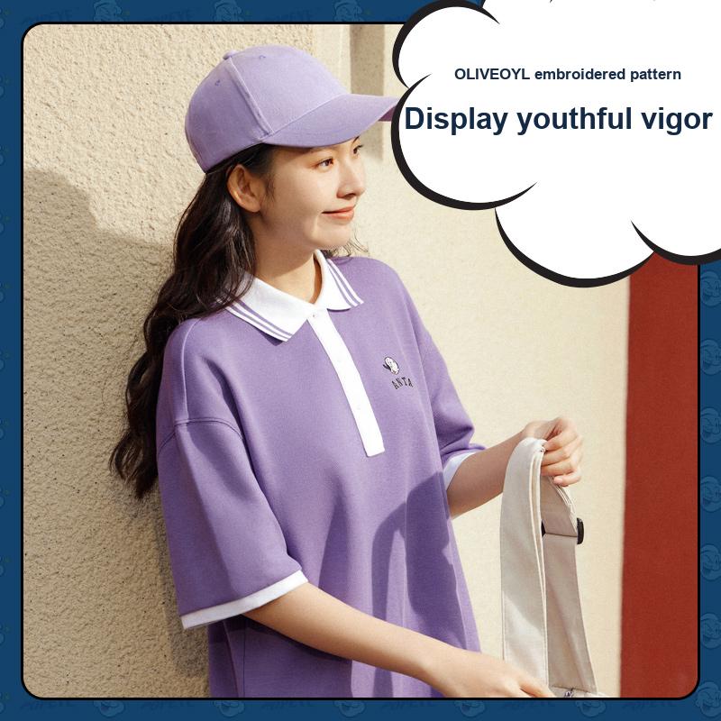 Anta X Popeye Collaboration Lifestyle Series Loose Breathable Color Block Pattern Polo Dress Women Dresses Black 962428205-2