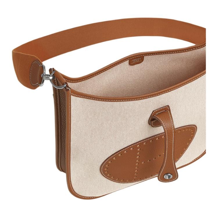 HERMES Evelyne H Canvas And Clemence Calfskin Crossbody Bag, Shoulder Bag 29 Women's Light Beige/Beige/Gold H085942CKAC