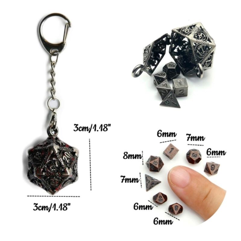 Unique Hollow Dices Pendant Keychain Accessory Set Dices Ornaments Metal Dices Key Chain Decorations for Game Lovers