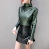 European Station Autumn and Winter Velvet Thickened Leather Jacket Turtleneck Bottoming Shirt Women's Versatile Long-sleeved Top Small Shirt Trendy