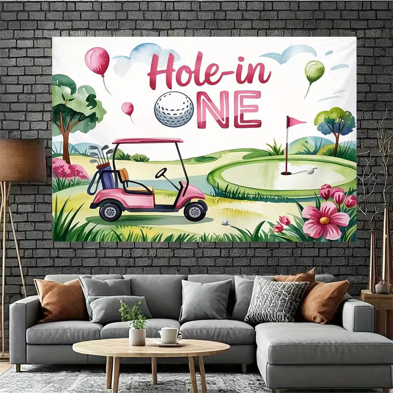 2D Cute Golf "Hole-in-One" Backdrop for First Birthday Party Decoration