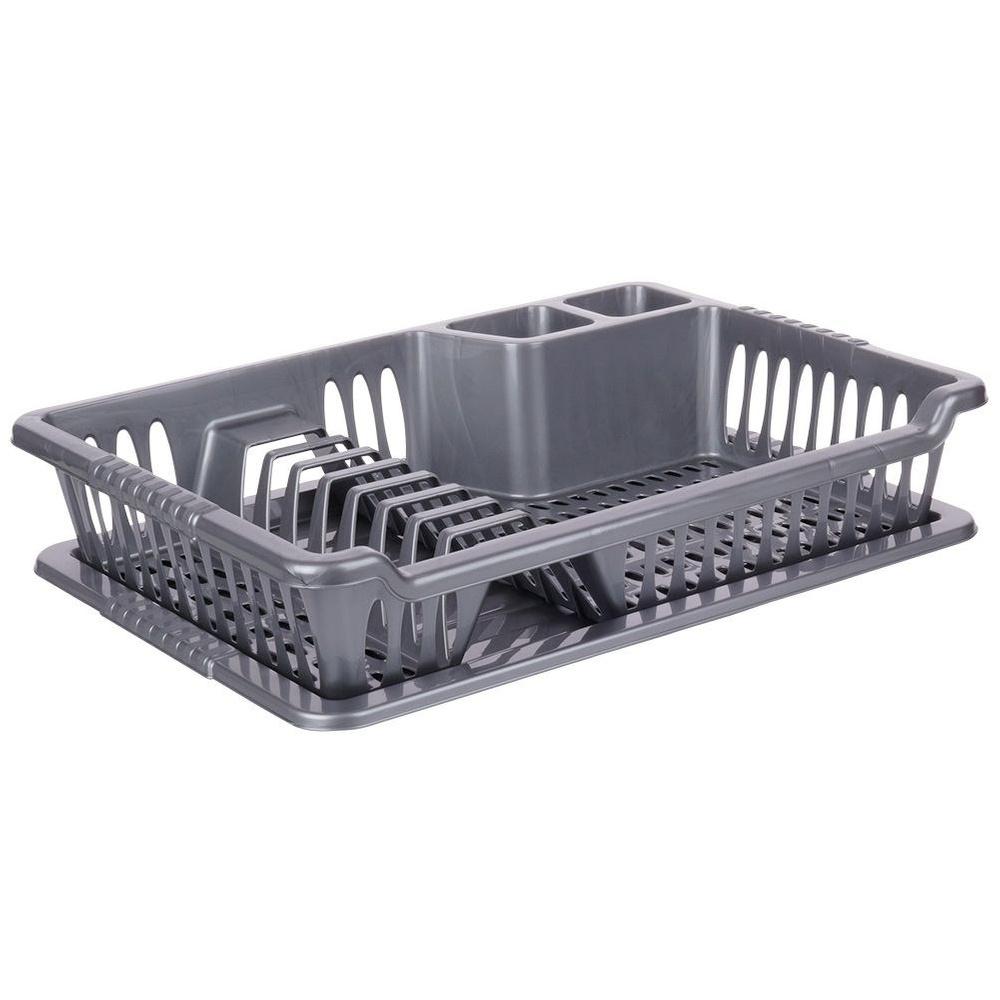 Gray Dish Drying Rack with Drip Tray 40x29cm