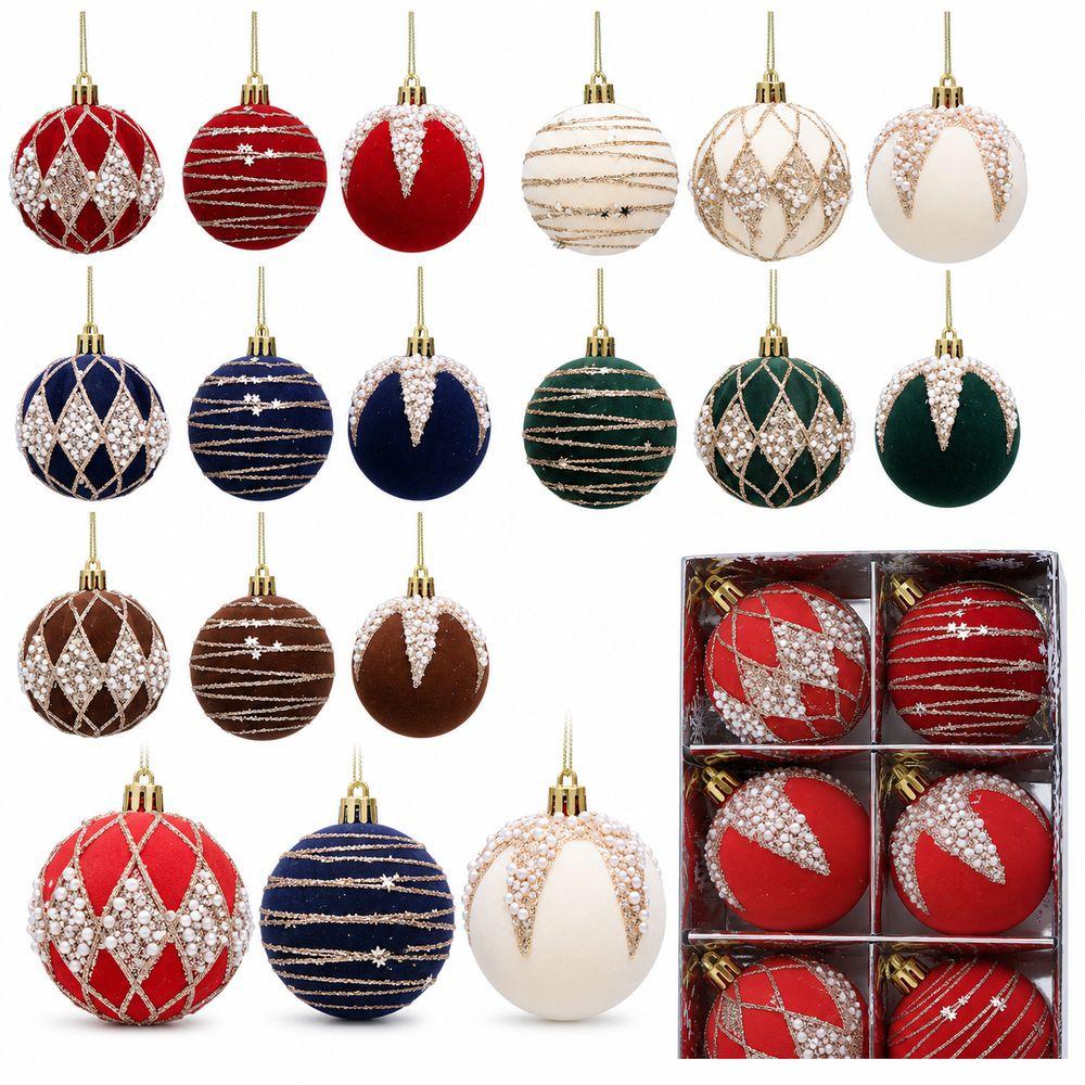 Gifts 6cm Christmas Ball Ornaments Flocked Glitter Accents Flocked Christmas Baubles Holiday Ball Ornaments Christmas Tree Decor