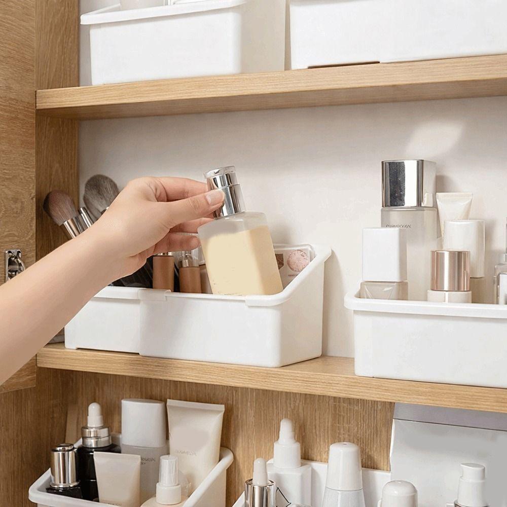 Plastic Extendable Mirror Cabinet Storage Box Adjustable With Divider Cosmetic Storage Box White Lipstick Storage Box Office