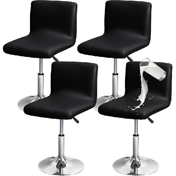 Gollense Stretch Bar Stool Covers with Backs, 4 Pack Waterproof PU Leather Pub Counter Dining Chair Covers, Square Swivel Barstool Seat Slipcover