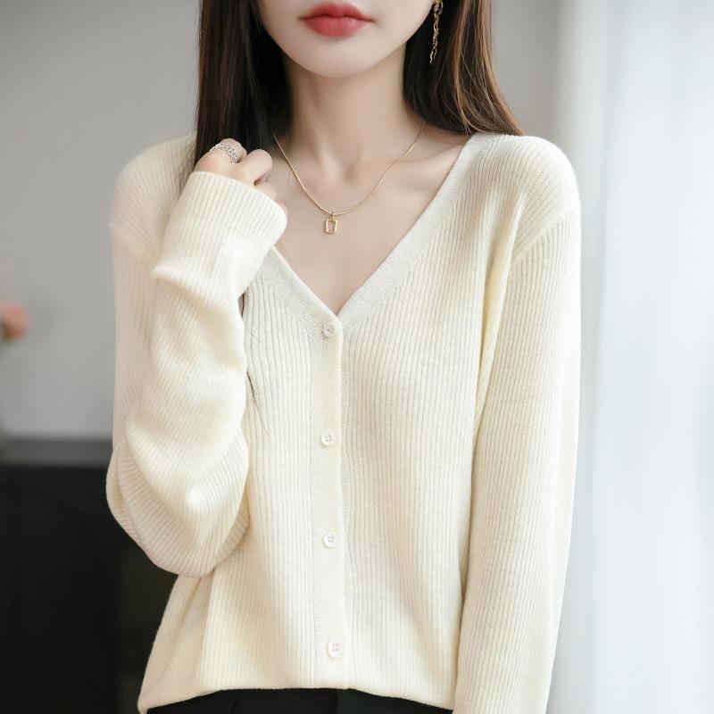 Women V Neck Loose Knit Cardigan Long Sleeve Casual Versatile Sweater Coat Spring Autumn New Outerwear Top