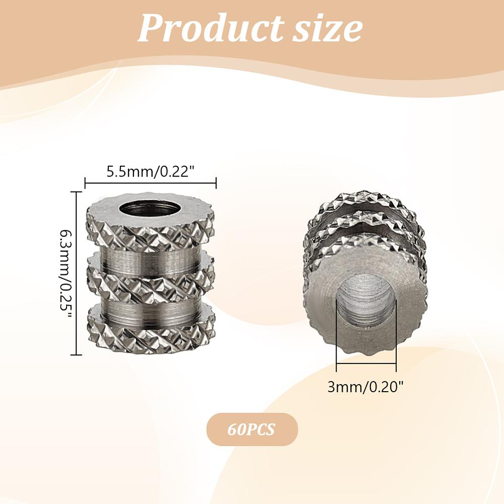 60Pcs 303 Stainless Steel Beads, Column, Stainless Steel Color, 6.3x5.5mm, Hole: 3mm