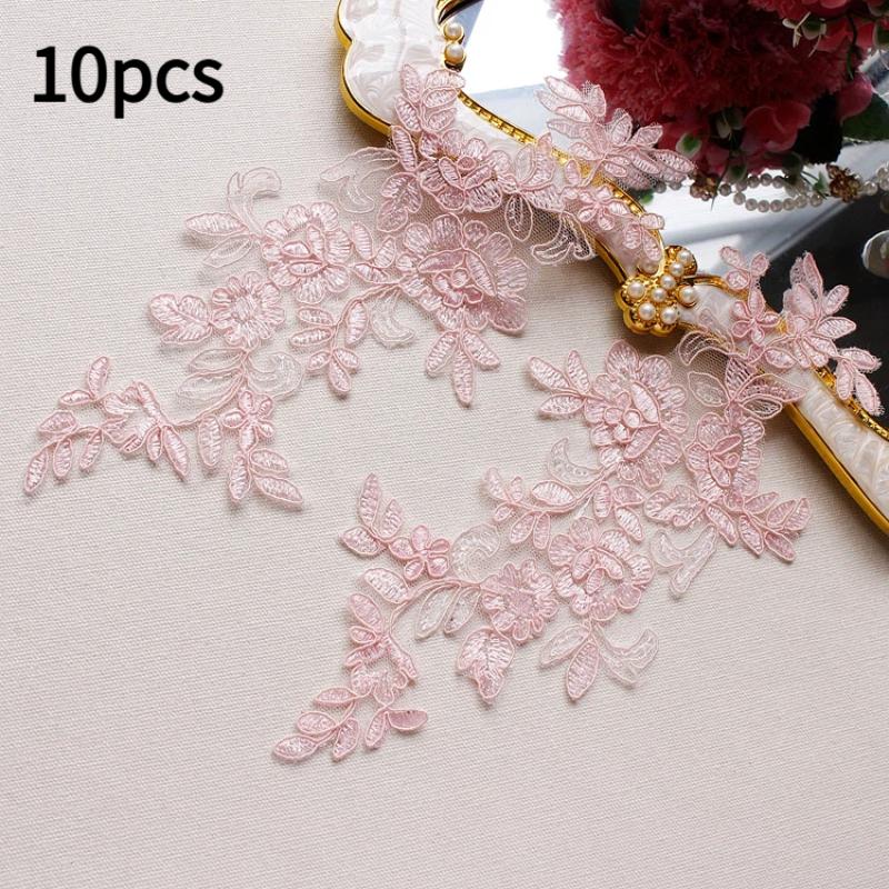 10Pcs Floral Lace Applique Pair Embroidery Flower Patch Sew On Lace Motif For Wedding Dress Garment Decoration