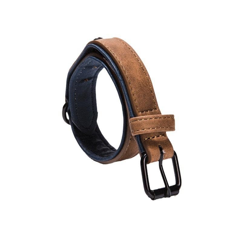 Grenzüberschreitendes graviertes Halsband für Haustiere, für große und kleine Hunde, Anti-Verlust-Lederhalsband, verstellbares Trainings-Halsband mit Hundemarke