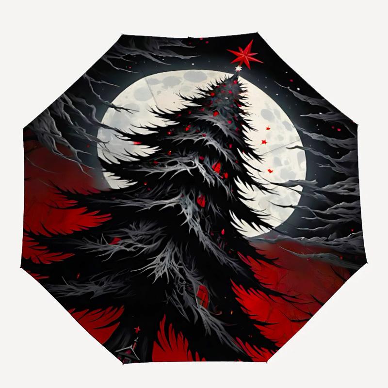 

1pc Christmas Tree Moonlight Automatic Umbrella - 8-Rib Portable Folding Black Iron Frame for Outdoor, Beach, Travel, Beach Umbrella,098