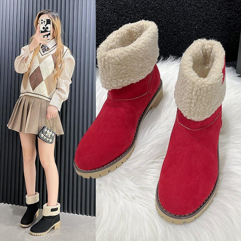Snow boots women's new round head thick heel cotton boots comfortable foot cover two wear large size women's cotton shoes