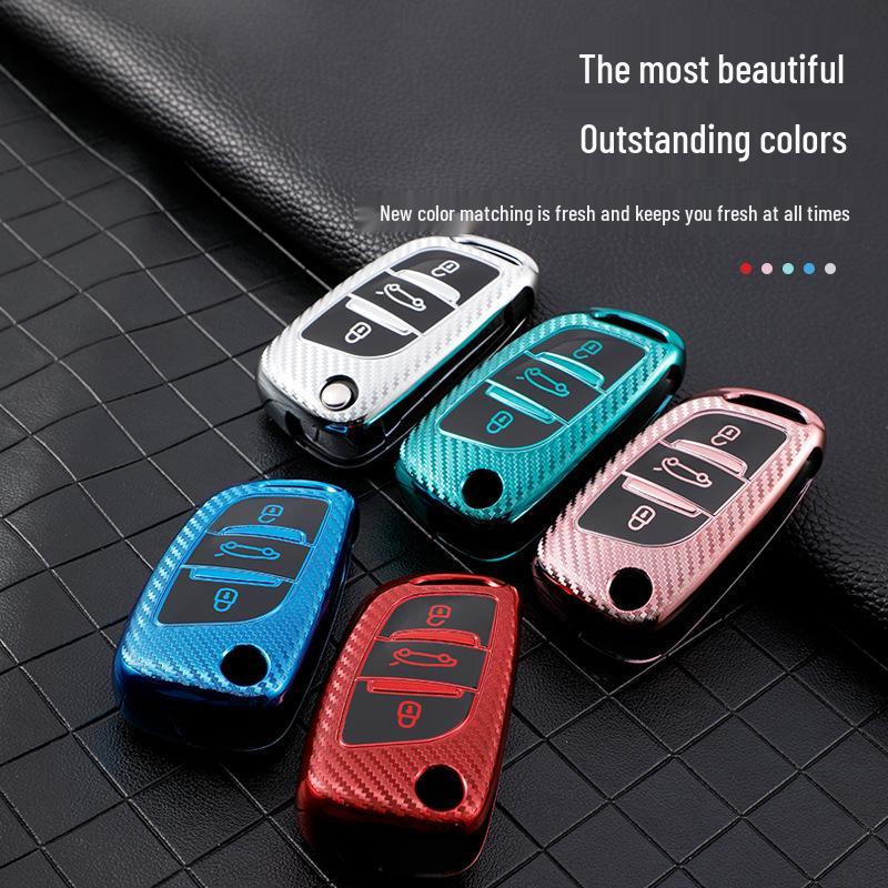 Black TPU Car Key Cover for Peugeot Folding Key - Soft Rubber Protection