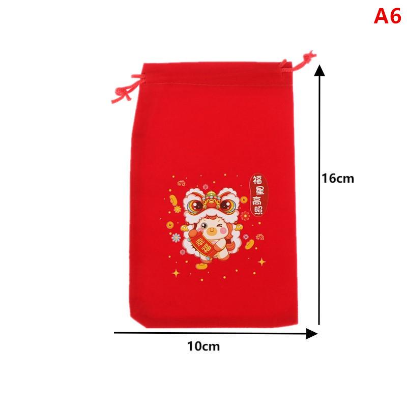 1Pcs Red Year Of The Horse Bags Drawstring Chinese Zodiac Gift Pouch Candy Snack Wrapping Bag China Yesr Party Favors Decor