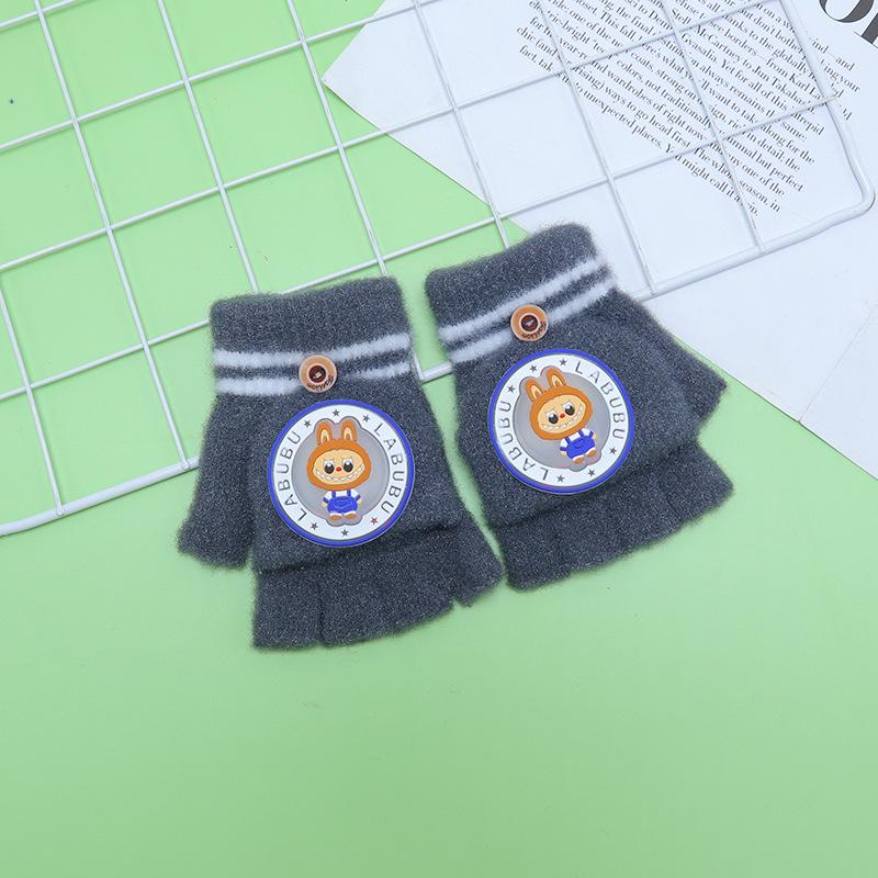 Children's Winter Wool Flip-Top Gloves - Warm, Cartoon Design for Elementary Boys & Girls