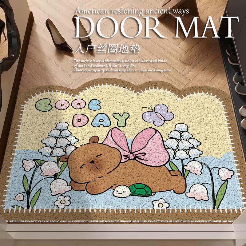 Cartoon Sausage Dog Entrance Door Floor Mat, The Entrance Can Be Cut, Dirt-Resistant Foot Mat, Household Door Anti-Skid Silk Ring Floor Mat