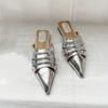 Fashion Pointed Toe Women Mules Slippers Black Gold Silver White Casual Outside Flat Slippers Hollow Dress Shoes Summer Slip On Slides