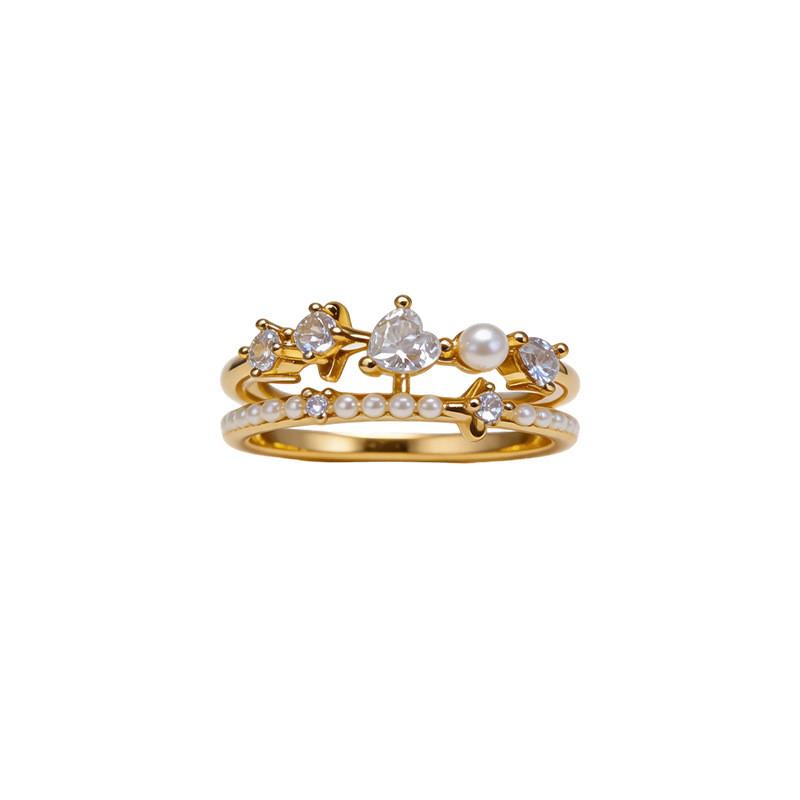 Light Luxury Gold Plated Heart Shape Zircon Open Ring For Women Stylish Hand Jewelry
