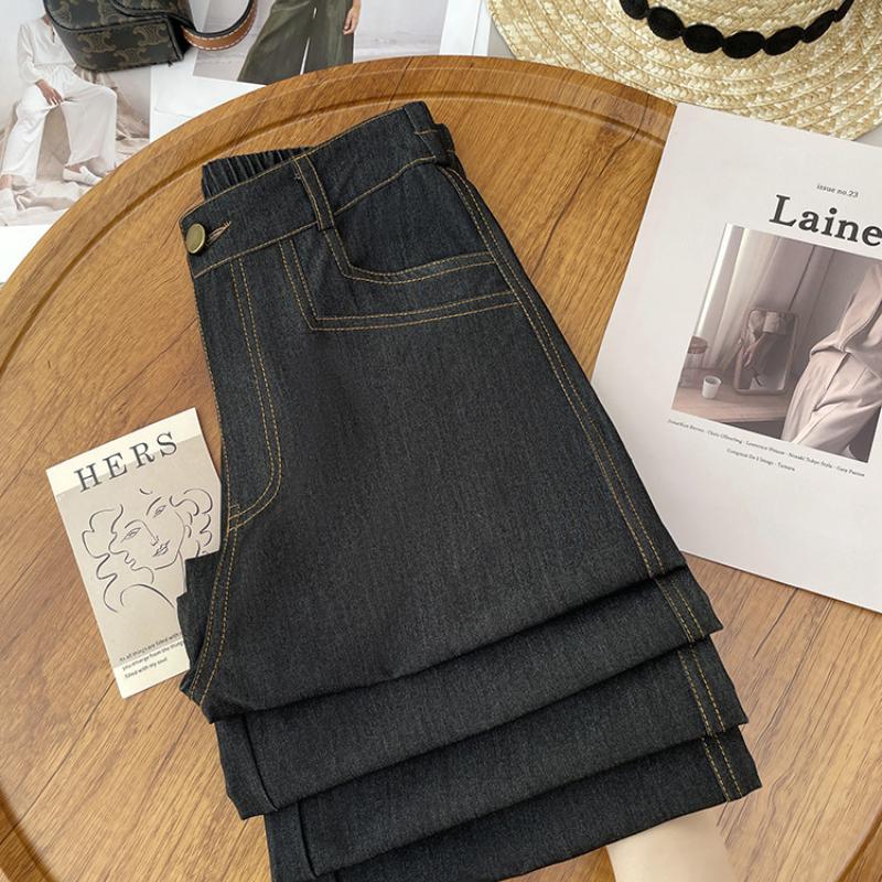 

Straight Tencel Jeans for Women Summer New Plus Size High Waist Slimming Loose Ice Silk Wide Leg Pants 5XL чёрный