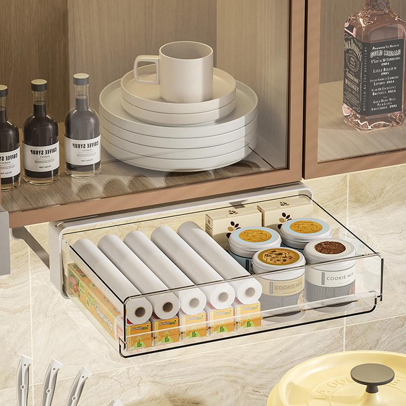 Office Under Table Storage Drawer Punch Free Plastic Transparent Storage Drawer Large Capacity Wardrobe Underwear Organizer
