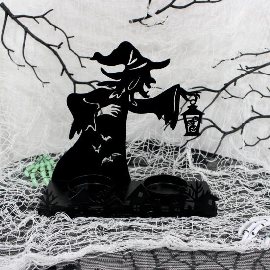 Halloween Witch Candle Holder Resin Which Ghost Figurines Spooky Desktop Statues Decoration for Home Garden Decor