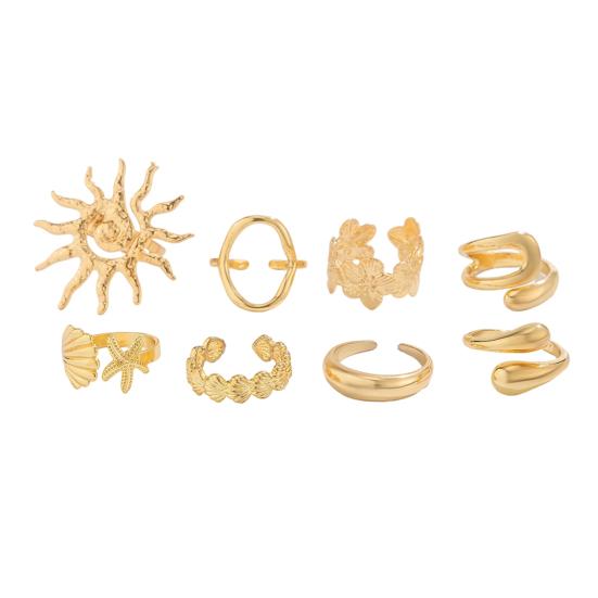 Ocean Theme Rings Set, Adjustable Stackable Finger Rings, Retro Distressed Bohemian Rings, for Beach Vacation Accessories