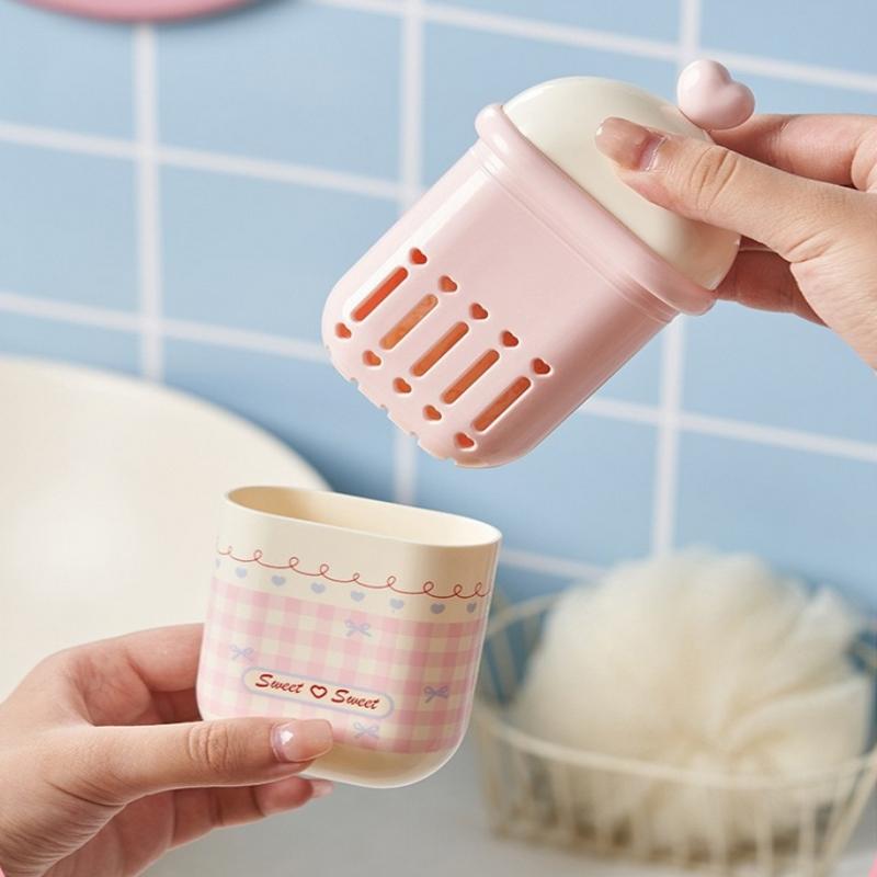 Portable Double Layer Soap Dish With Lid Draining Travel Size Cute Cotton Swab Box Student Friendly Bathroom Organizer