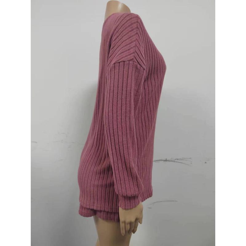 Women's Plus Size Autumn Pit Stripe Milled Long Sleeve Shorts Suit