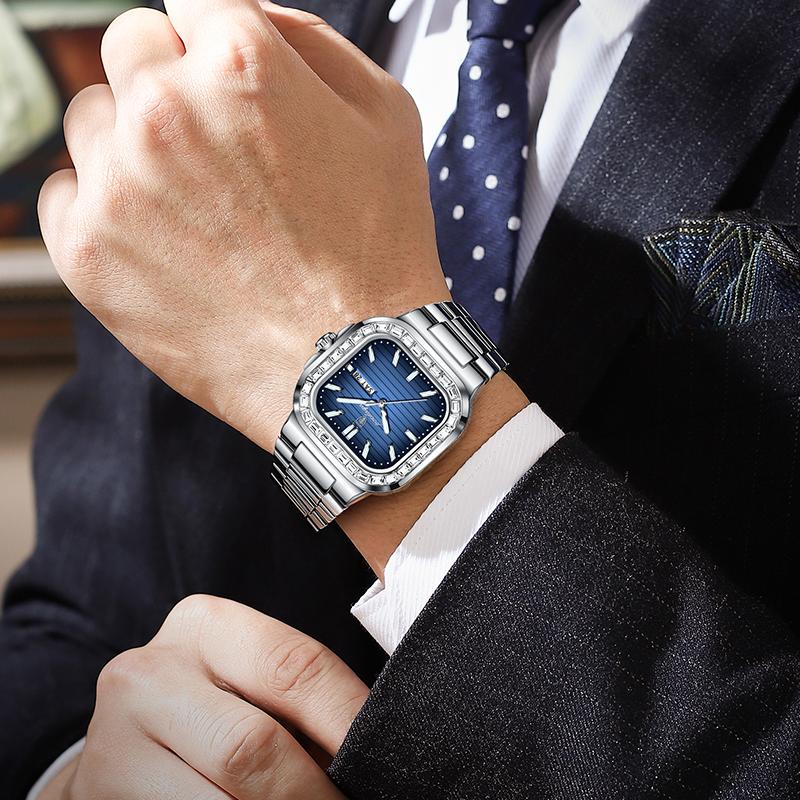 Luxury Watch for Men Waterproof Luminous Quartz Watch Stainless Steel Square Quartz Men's Watches