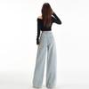 2025 Spring Women's High-Waisted Wide-Leg Jacquard Jeans - Slimming, Floor-Length