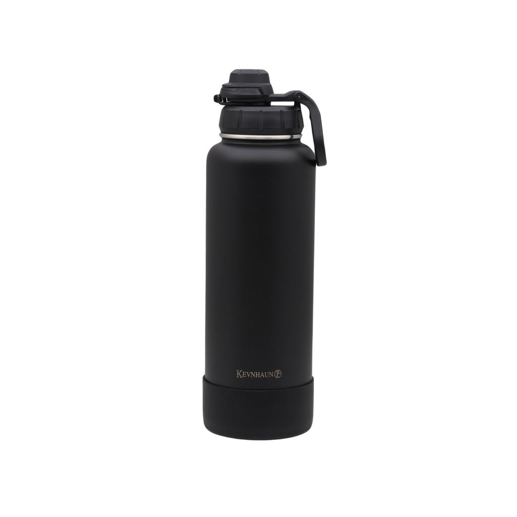 Kevnhaun Sports Bottle, 1.2L, Black, Dishwasher Safe, Vacuum Insulated, Keeps Water Cold, Includes Carabiner for Easy Carrying, and Silicone Cover,