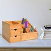 Desk Organiser Holder, Bamboo Multi-Function Storage Caddy with 7 Storage Compartments and 2 Drawers for Home Office Stationary Supplies