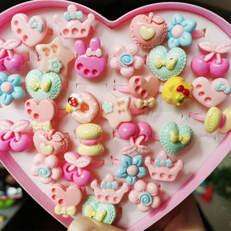 10pcs/Lot Cute Children's Cartoon Rings Glitter Flower Fruit Shape Plastic Adjustable Ope Excluding boxes