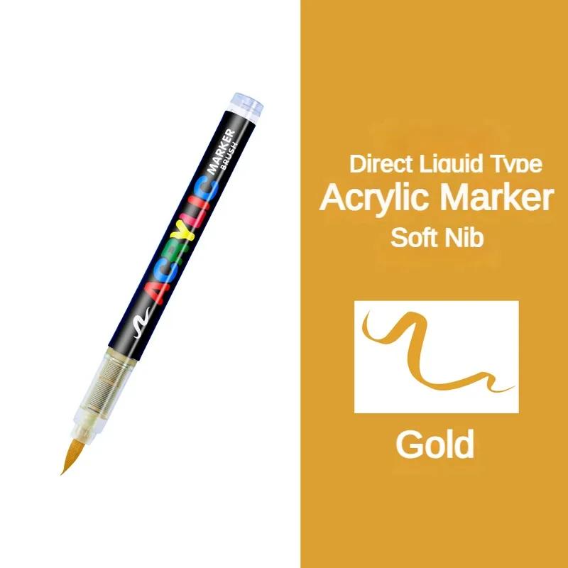 GUANGNA 16 Colors Direct-liquid Acrylic Marker Pen Waterproof Pen Soft Brush Nib for Glass Stone Metal Art Supplies Stationery