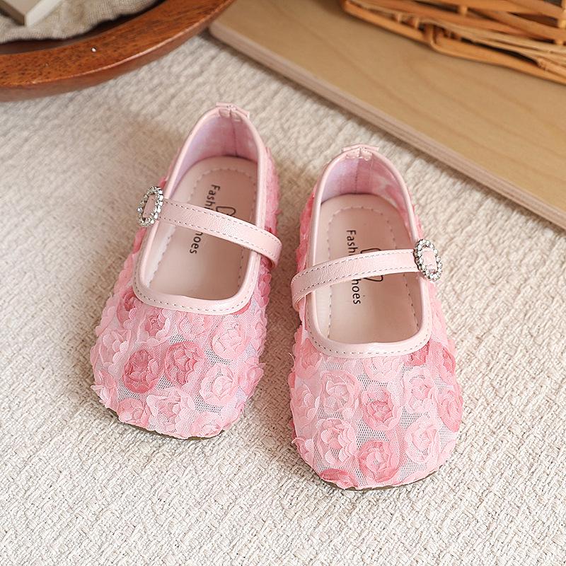 2026 Spring/Summer Girls Hollow Breathable Leather Sandals with Soft Sole - Princess Flats for Babies 23 розовый