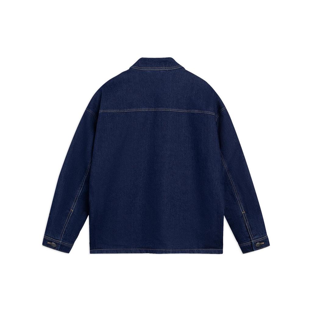 Li Ning Plain Loose Wash Denim Jacket Men Jackets Dark-Blue AJDSA39-1