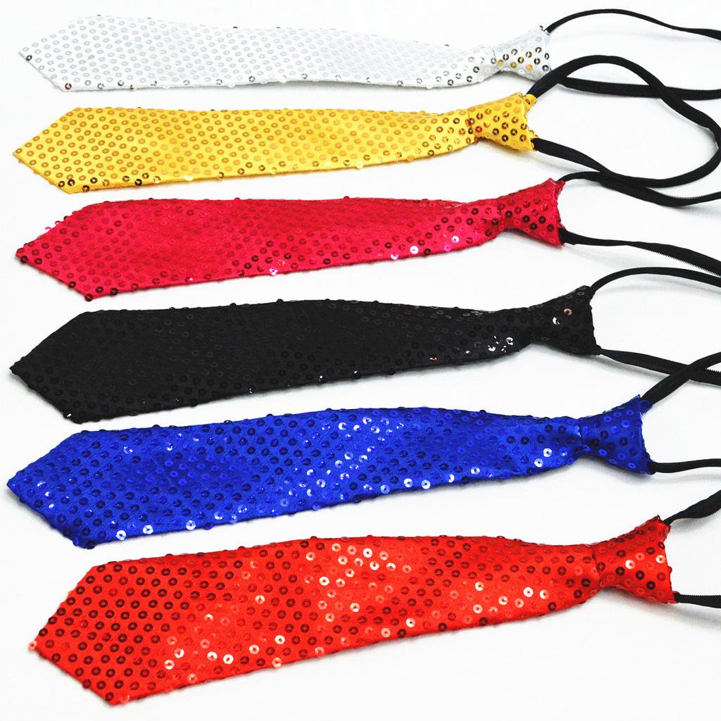 Unisex Pre-Tied Necktie with Adjustable Zipper Design Shiny Sequins Skinny Tie for Weddings Graduation Party Costume