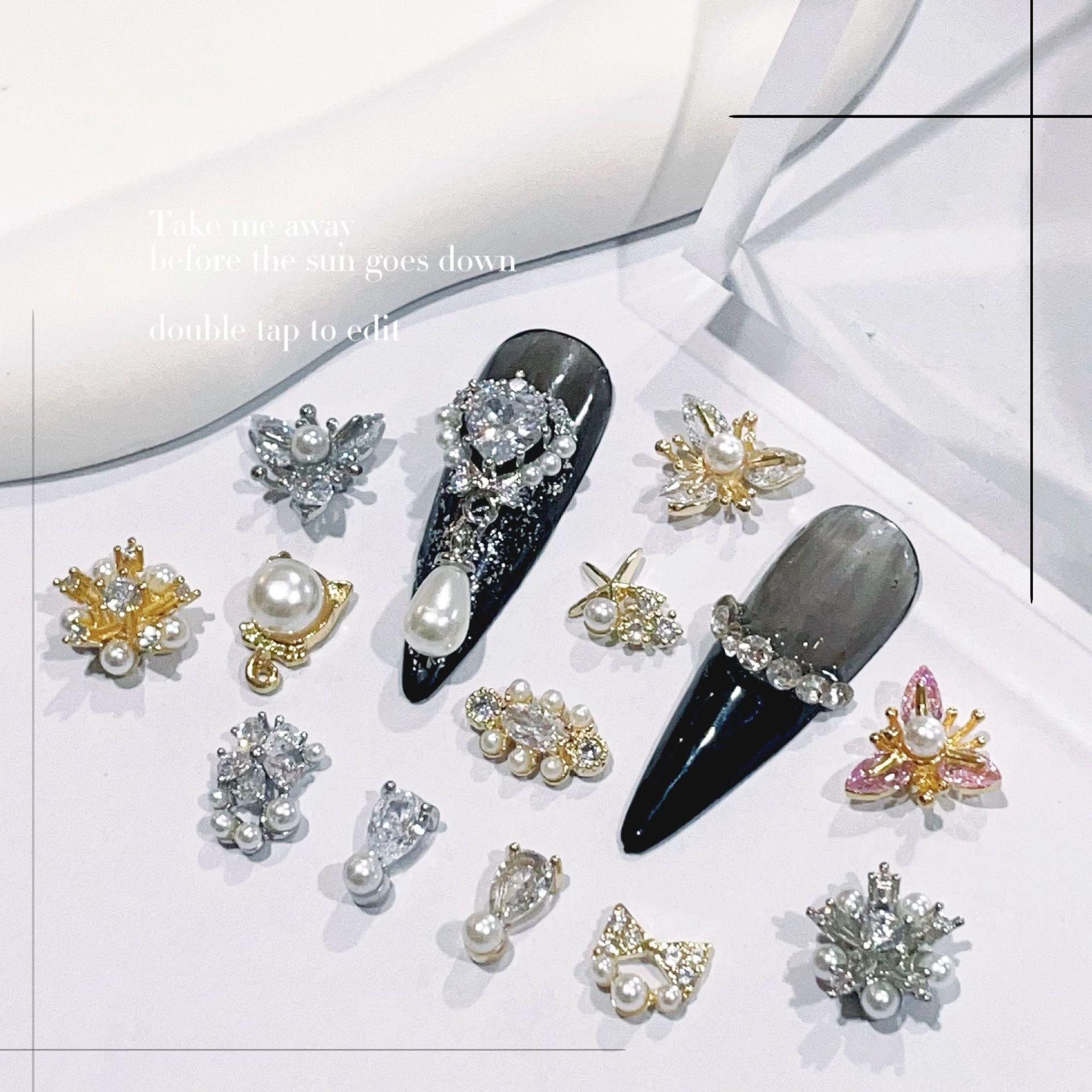 

Water Drop & Pearl Stamen Design Nail Bow with Zircon Jewelry - 43 Piece Set