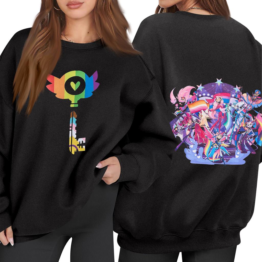 Women's Fashion Long Sleeve Print Round Neck Loose Pullover Sweater Top