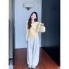 Spring yellow white collar careful machine simple versatile long-sleeved shirt women's bottoming shirt thin inner top