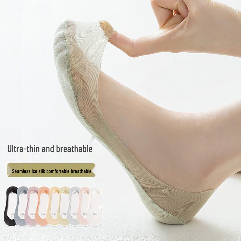 Women's Ice Silk Low Cut No-Show Striped Mesh Lace Boat Socks - Super Thin & Non-Slip